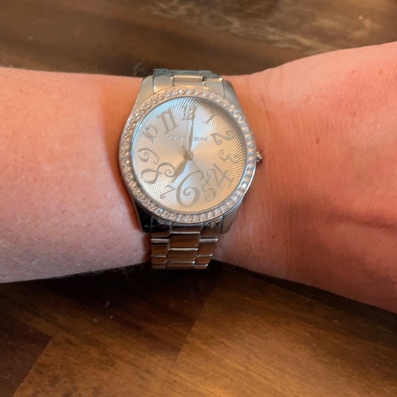 Betsy Johnson silver watch with rhinestones - Picture 1 of 2